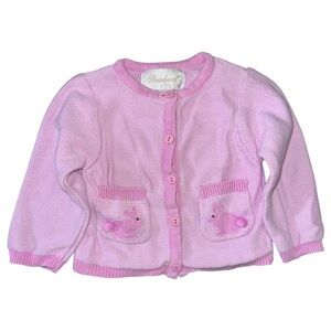 Strasburg Embroidered Bunny Pockets Cotton Knit Pink Sweater Cardigan Sz 6-12M